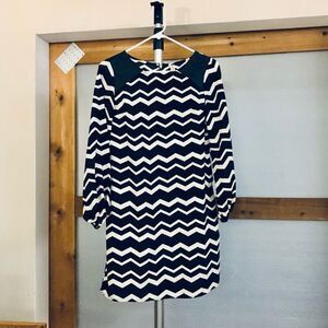Xhilaration Chevron Print Faux Leather Shoulder Shift Dress in Black White /Sz S